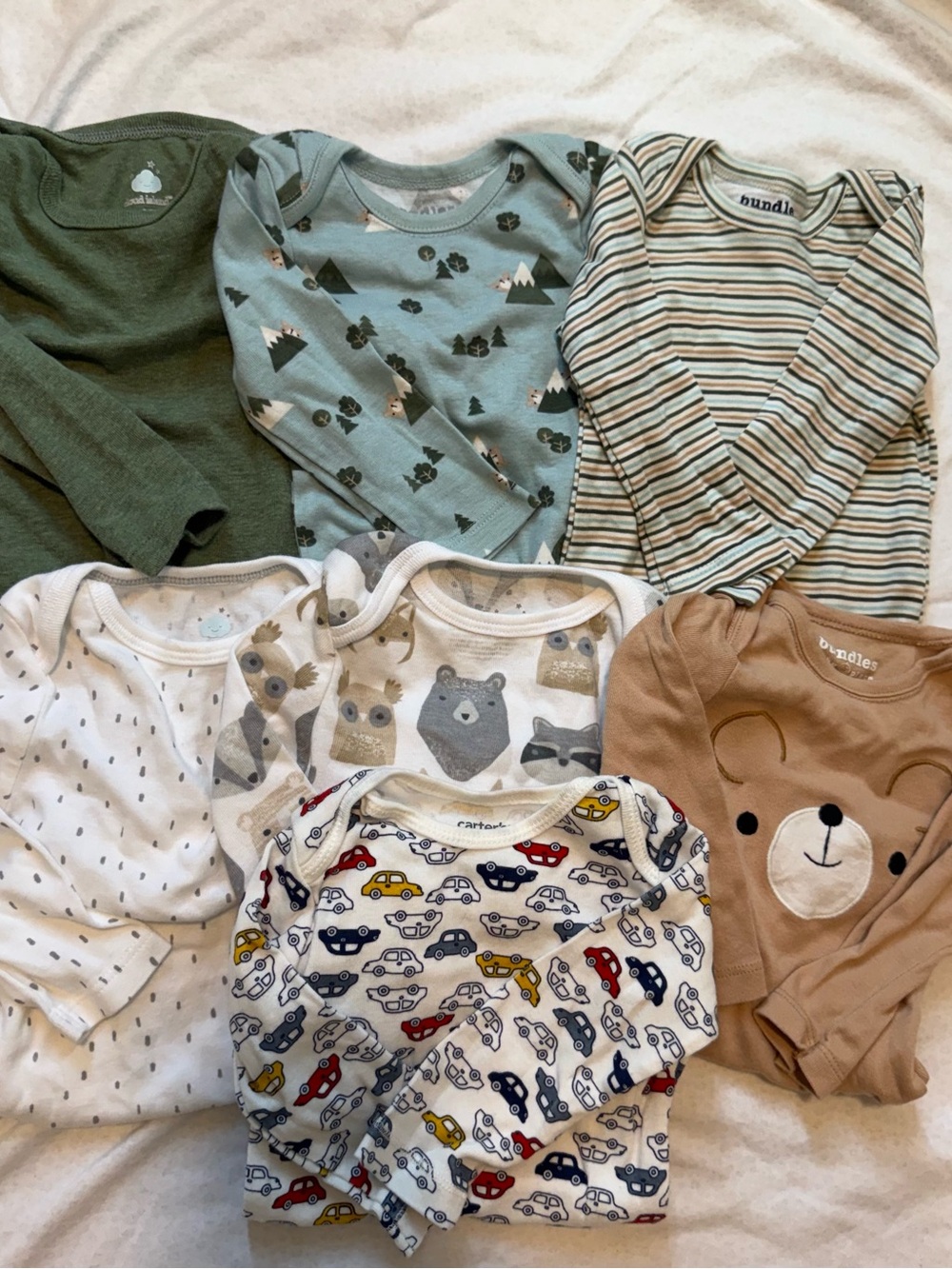 Bundle of long sleeve baby bodysuit lot - cloud island, carters and bundles